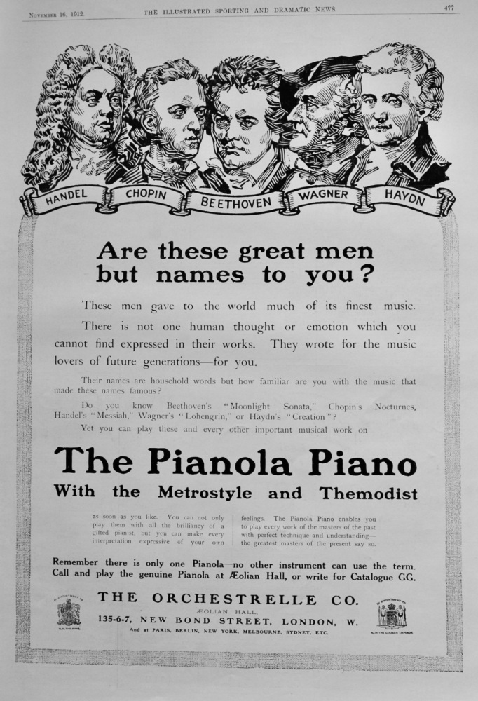 The Pianola Piano. (The Orchestrelle Co.)  1912.