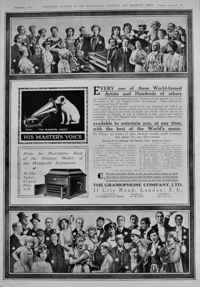 "His Master's Voice"  Gramophone.  1912.