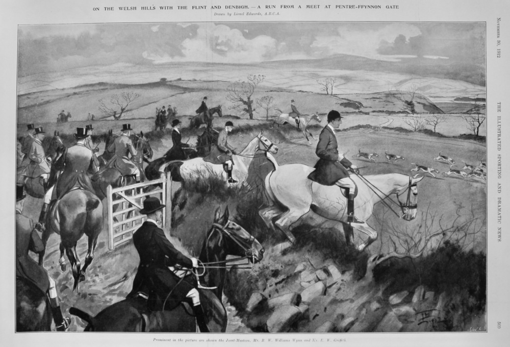 On the Welsh Hills with the Flint and Denbigh.- A Run from a Meet at Pentre-Ffynnon Gate.  1912.