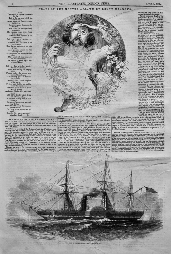 The American Steam-Ship, "Washington."  1847.