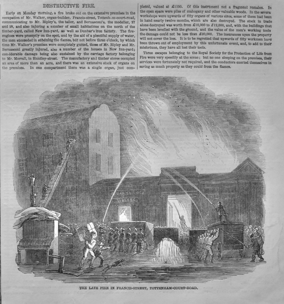 The Late Fire in Francis-Street, Tottenham-Court-Road. London. 1847.