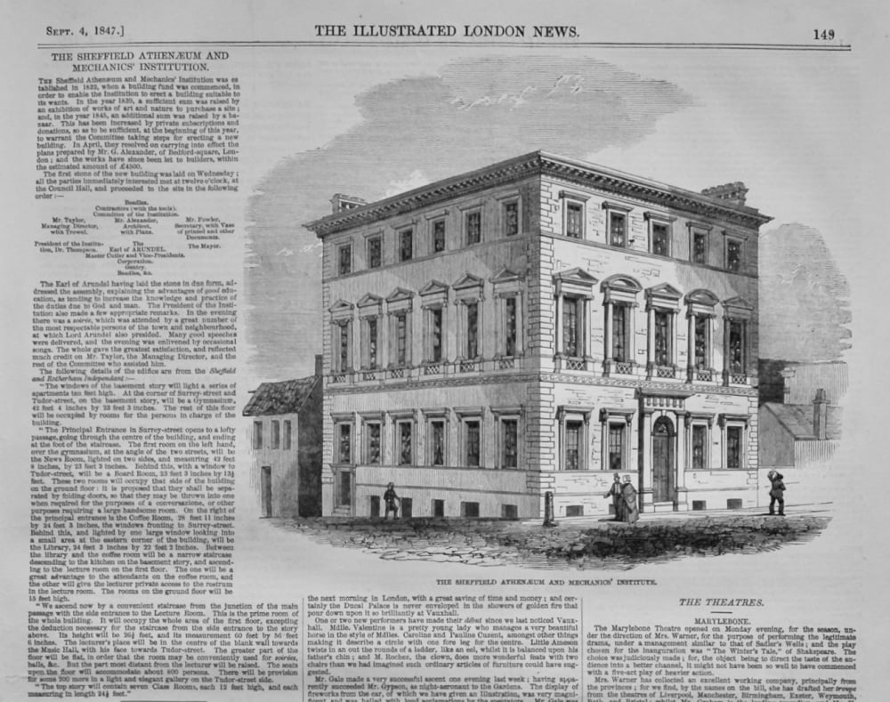 Sheffield Athenaeum and Mechanics' Institution.  1847.