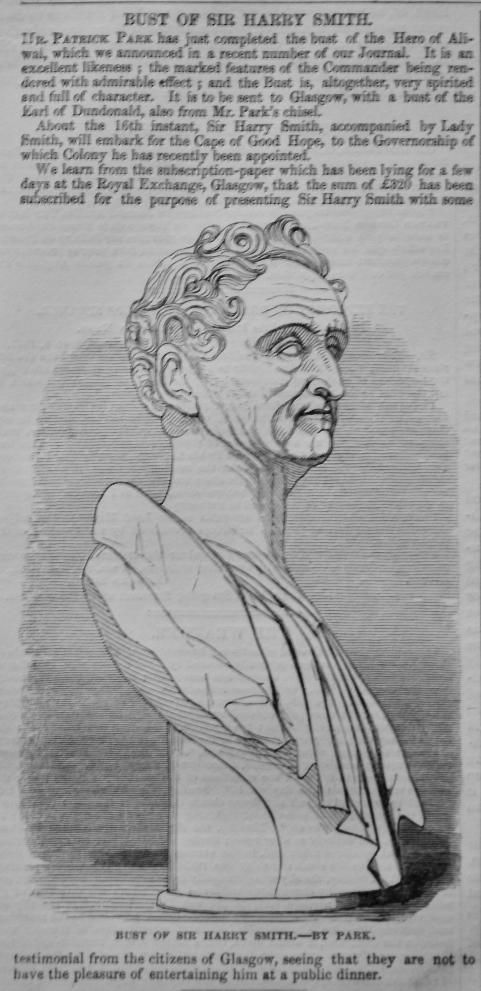 Bust of Sir Harry Smith.  1847.