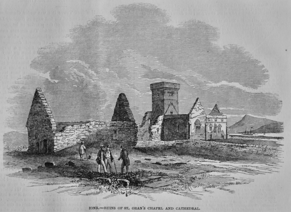 Iona.- Ruins of St. Oran's Chapel and Cathedral.  1847.