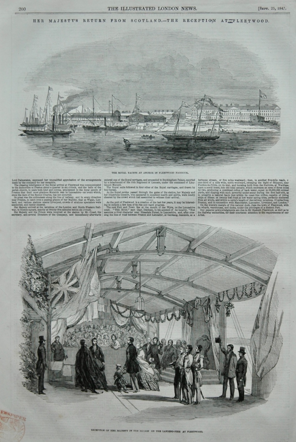 Her Majesty's Return from Scotland.-The Reception at Fleetwood.  1847.