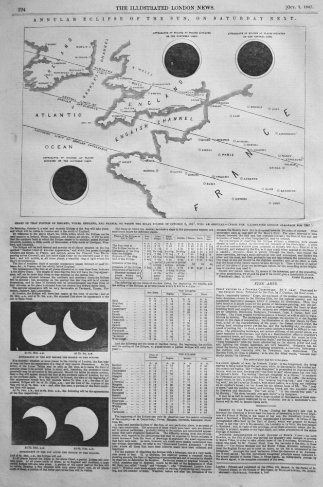 Annual Eclipse of the Sun, on Saturday Next. October 1847.