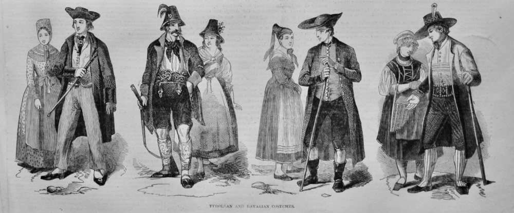 Tyrolean and Bavarian Costumes.  1847.