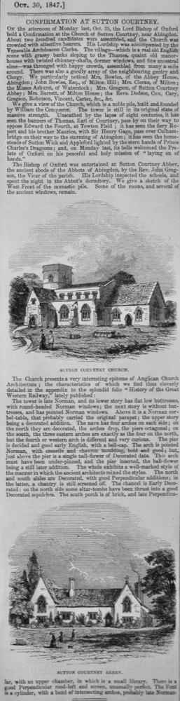 Confirmation at Sutton Courtney.  1847.
