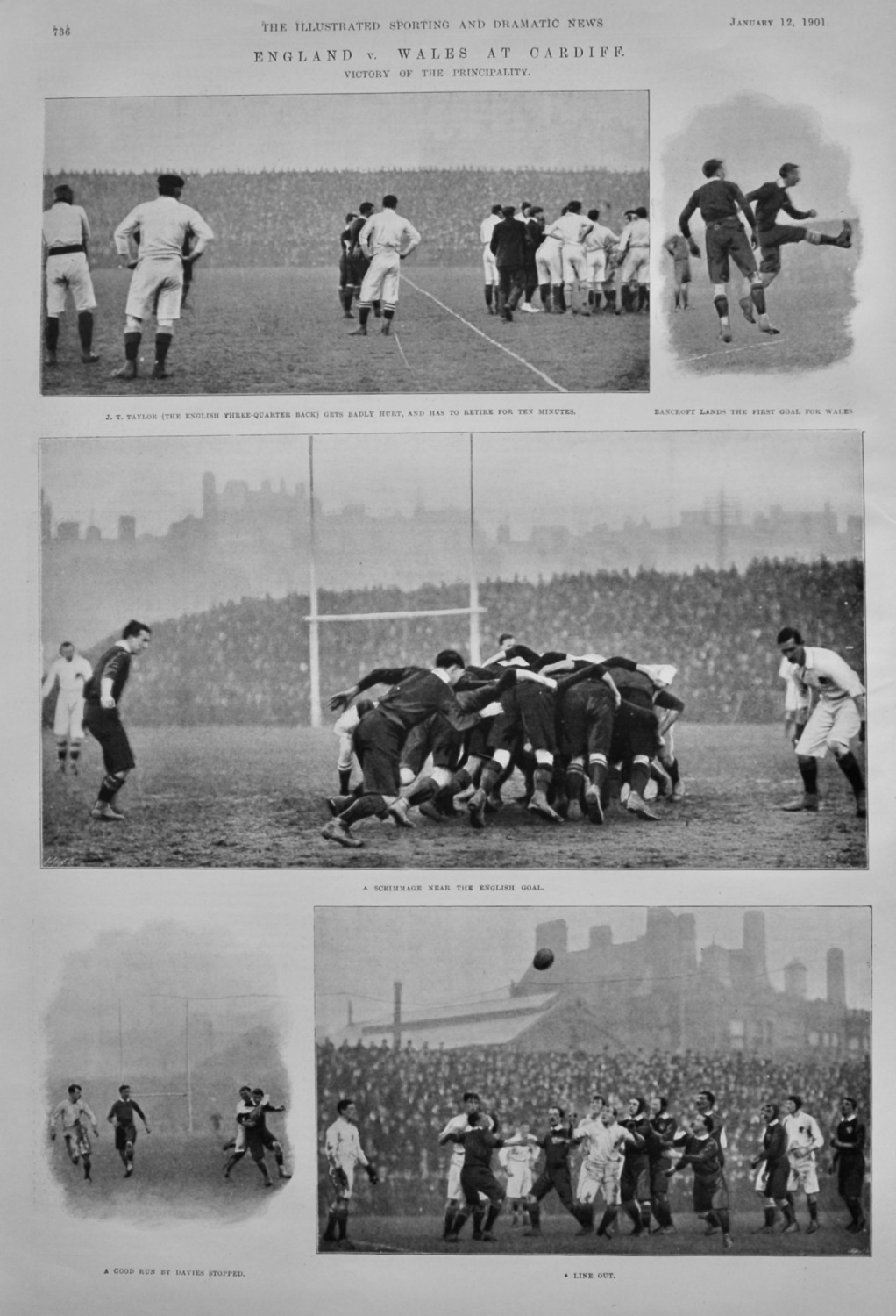 England v. Wales at Cardiff  :  Victory to the Principality.  (Rugby) 1901.