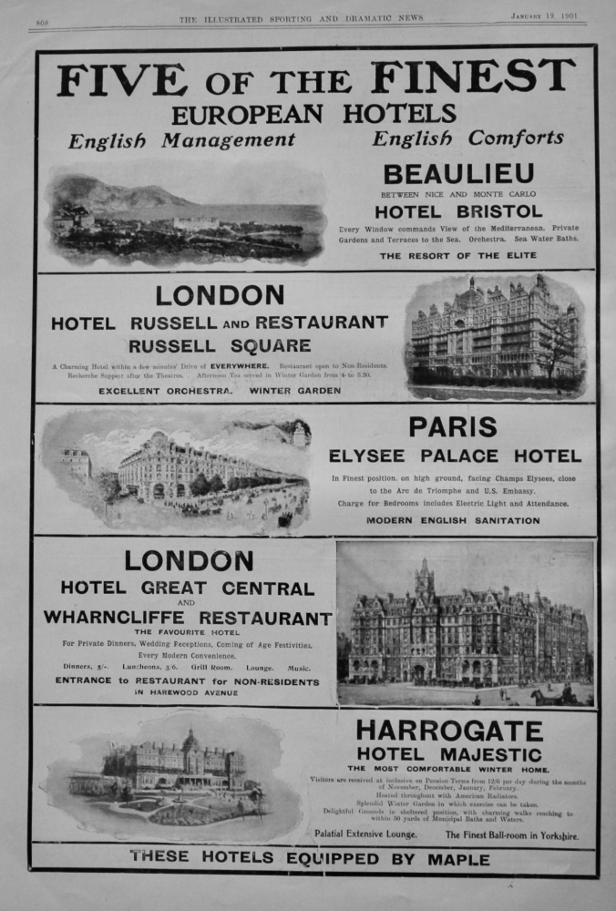 Five of the Finest European Hotels.  1901.
