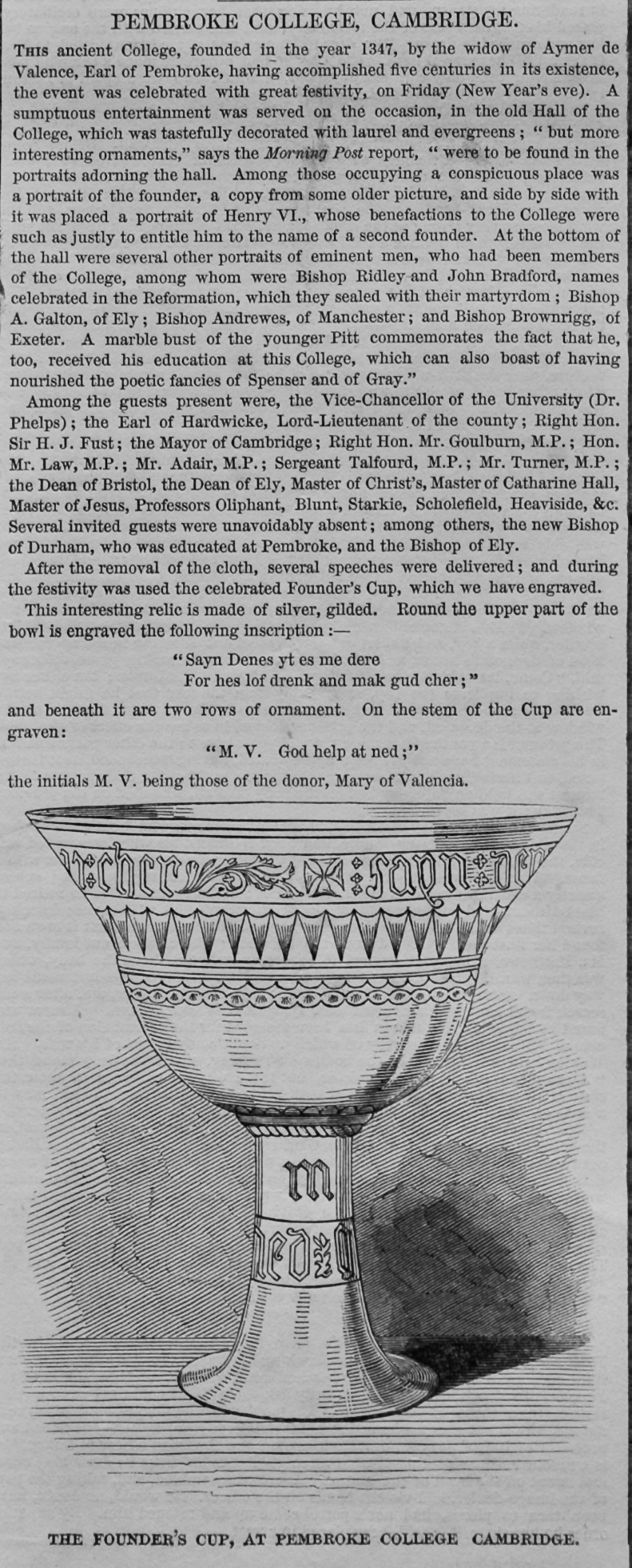 The Founder's Cup, at Pembroke College, Cambridge.  1848.