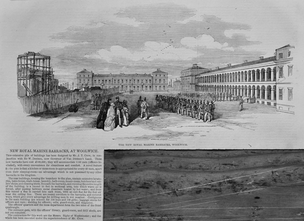 The New Royal Marine Barracks, at Woolwich.  1848.