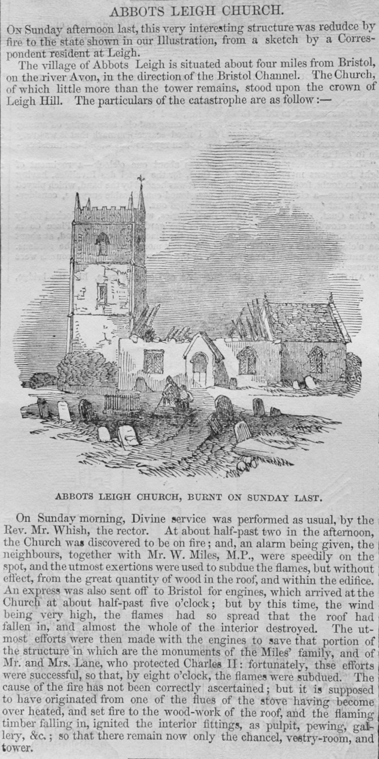 Abbots Leigh Church.  (Burnt Last Sunday)  1848.