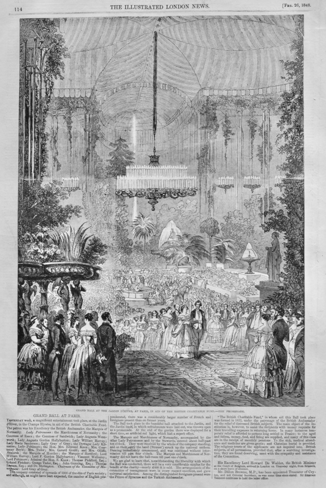 Grand Ball at the Jardin D'Hiver, at Paris, in aid of the British Charitable Fund.- The Promenade.  1848.