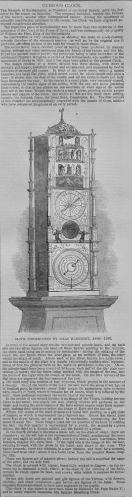 Curious Clock : Clock Constructed by Isaac Habrecht, Anne 1589.  