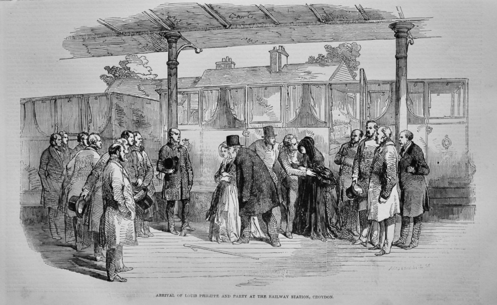 Arrival of Louis Philippe and Party at the Railway Station, Croydon.  (The French Revolution) 1848.