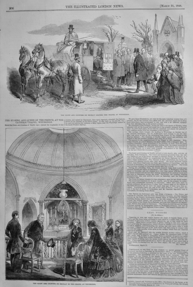 The Ex-King and Queen of the French, at the Catholic Chapel, Weybridge.  1848.