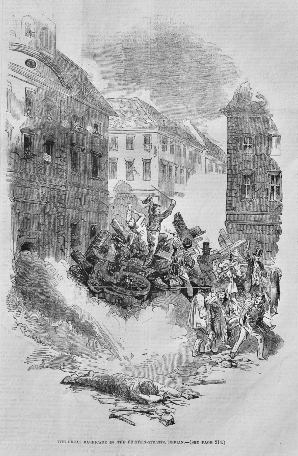 The Great Barricade in the Brieten-Strasse, Berlin. (Revolution in Prussia)