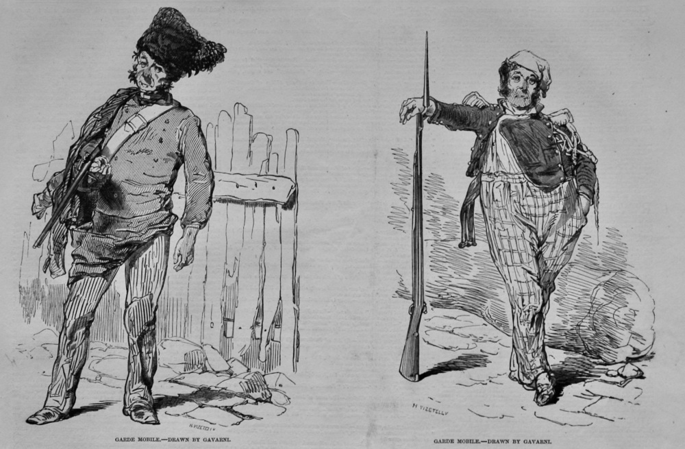 Garde Mobile.- Drawn by Gavarni.  (French Revolution)  1848.