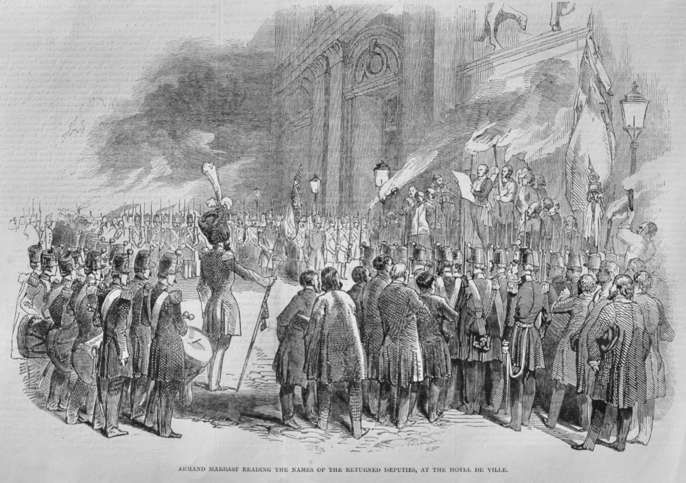 The Paris Elections.- Armand Marrast Reading the Names of the Returned Deputies, at the Hotel De Ville.  1848.