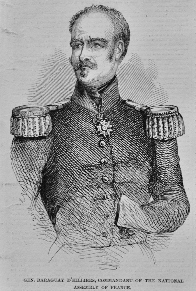 General Baraguay D'Hilliers, Commandant of the National Assembly of France.  1848.
