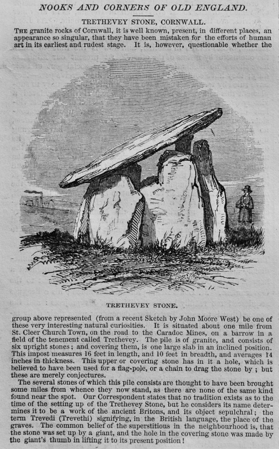 Nooks and Corners of Old England. : Trethevey Stone, Cornwall.  1848.