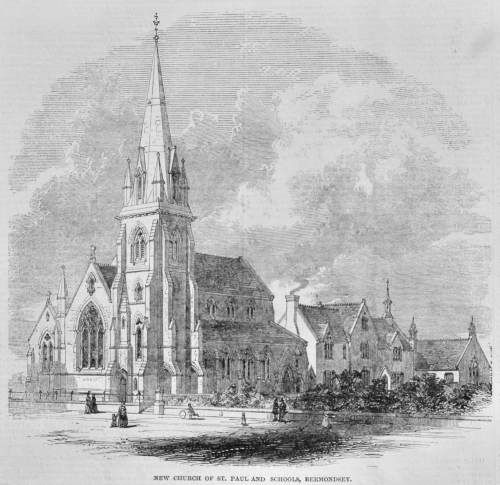 New Church of St. Paul and Schools, Bermondsey.  1848.