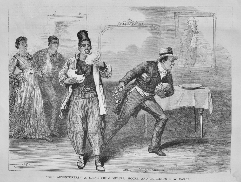 "The Adventurers."- A Scene from Messrs. Moore and Burgess's New Farce.  1878.