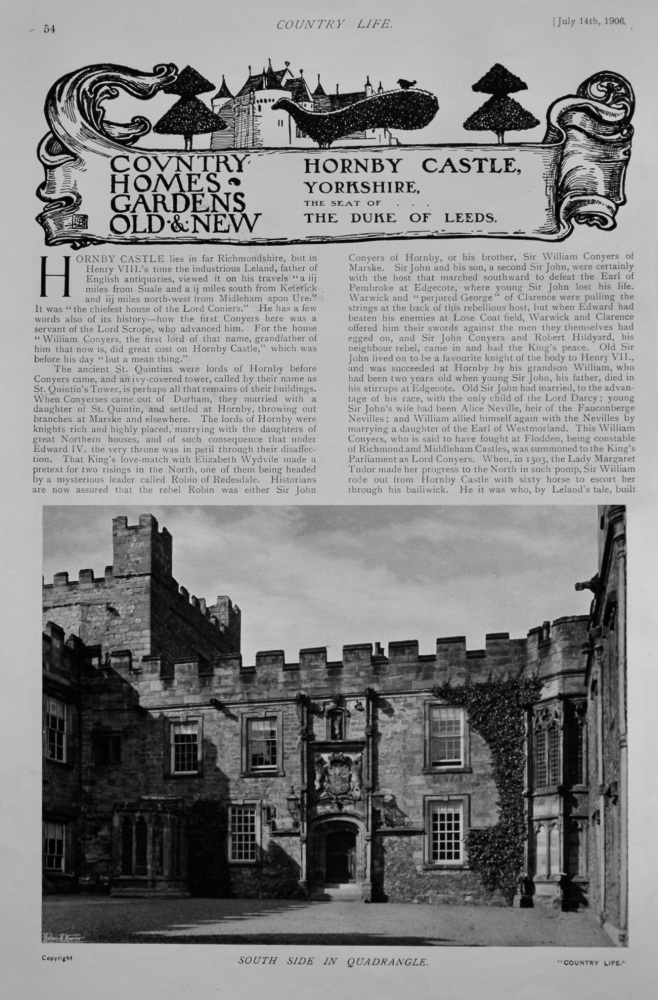 Hornby Castle, Yorkshire, the seat of The Duke of Leeds.  1906.