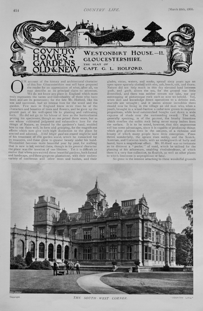 Westonbirt House.- II.  Gloucestershire, the Seat of Capt.  G. L. Holford.  1903.