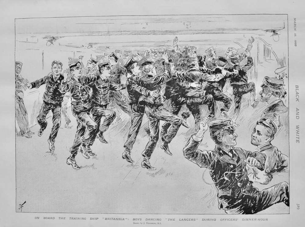 On Board the Training Ship "Britannia" :  Boys Dancing "The Lancers" during Officers' Dinner-Hour.  1899.