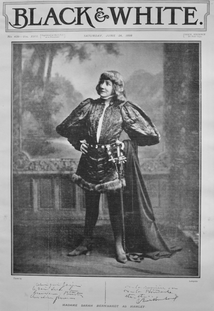 Madame Sarah Bernhardt as Hamlet.  1899.
