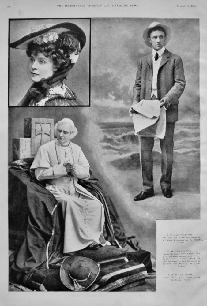 Miss Fay Wentworth, Mr. Louis Bradfield, and Mr. Brandon Thomas.  1903.