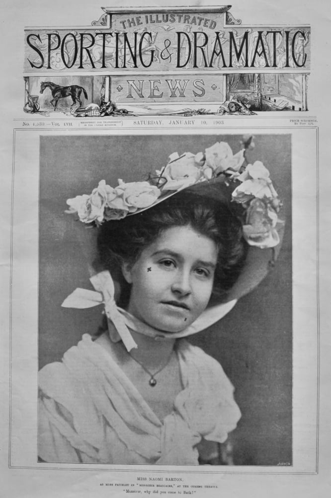 Miss Naomi Barton, as Miss Paitelot in "Monsieur Beaucaire," at the Comedy Theatre.  1903.