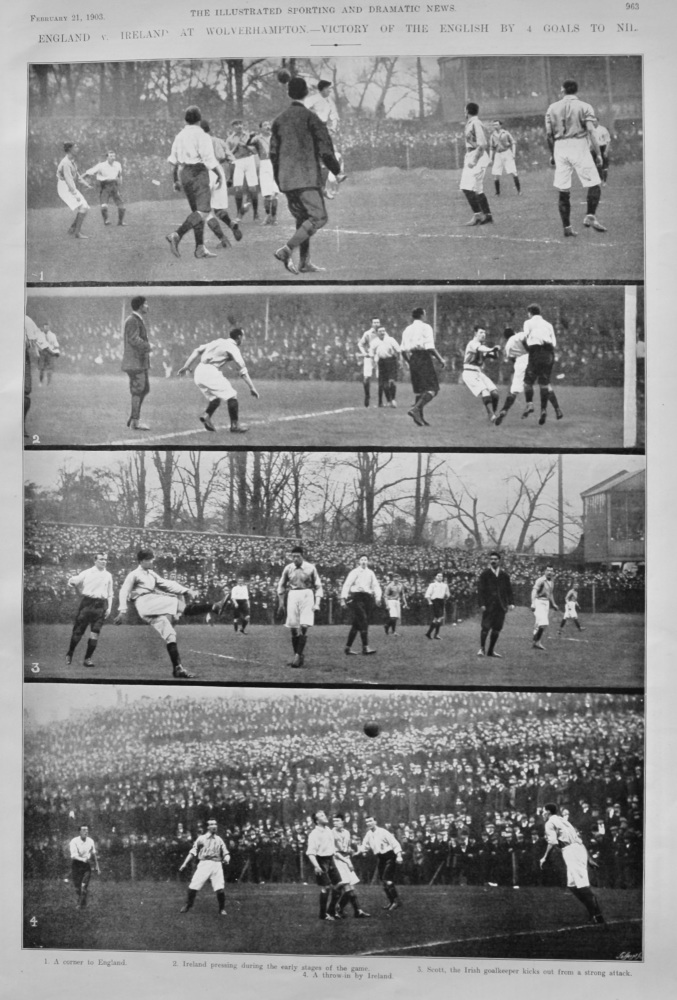 England v. Ireland at Wolverhampton.- Victory of the English by 4 Goals to Nil.  1903.