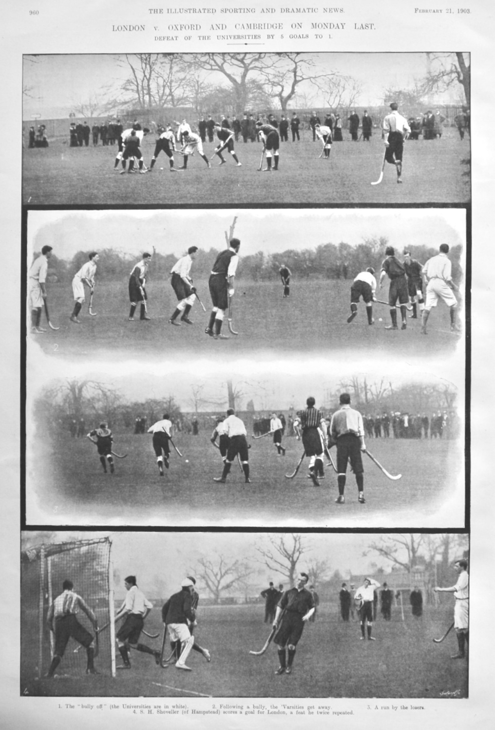 London v. Oxford and Cambridge on Monday Last.  February 1903.  (Hockey)