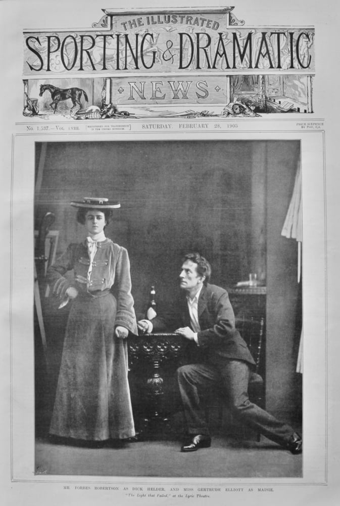 Mr. Forbes Robertson as Dick Helder, and Miss Gertrude Elliott as Maisie. in "The Light that Failed," at the Lyric Theatre. 1903.