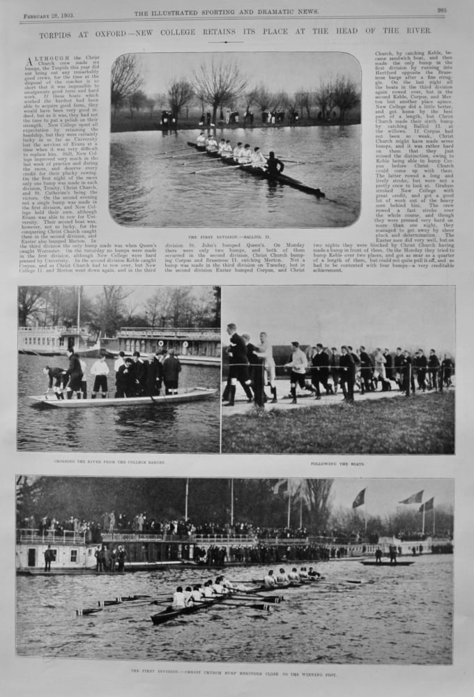 Torpids at Oxford- New College Retains its place at the Head of the River.   1903. (Rowing)