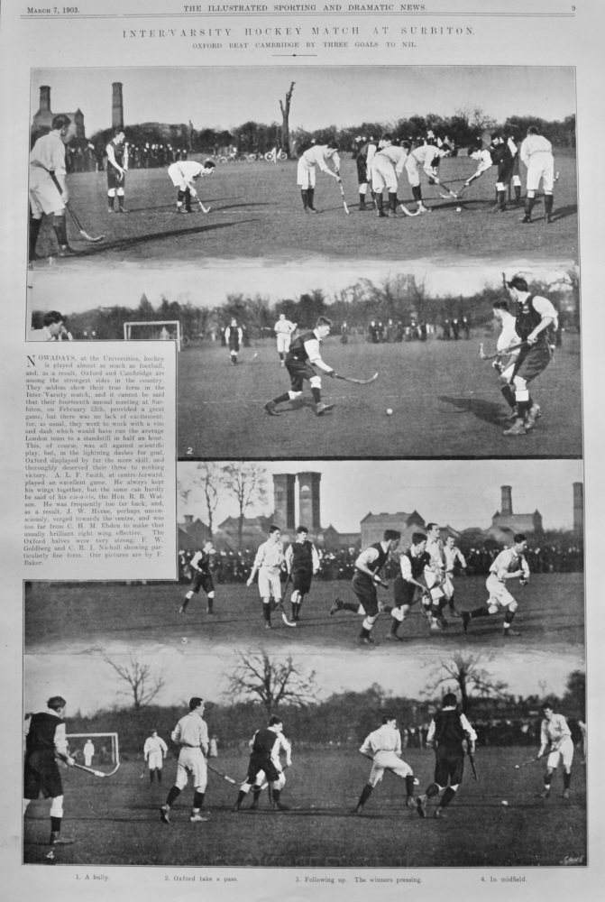 Inter-'varsity Hockey Match at Surbiton. : Oxford Beat Cambridge by 3 Goals to Nil.  1903.