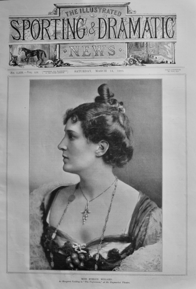 Miss Evelyn Millard.  As Margaret Fielding in "The Unforeseen," at the Haymarket Theatre.  1903.