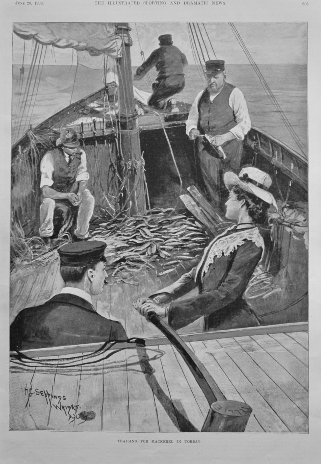 Trailing for Mackerel in Torbay.  1903.