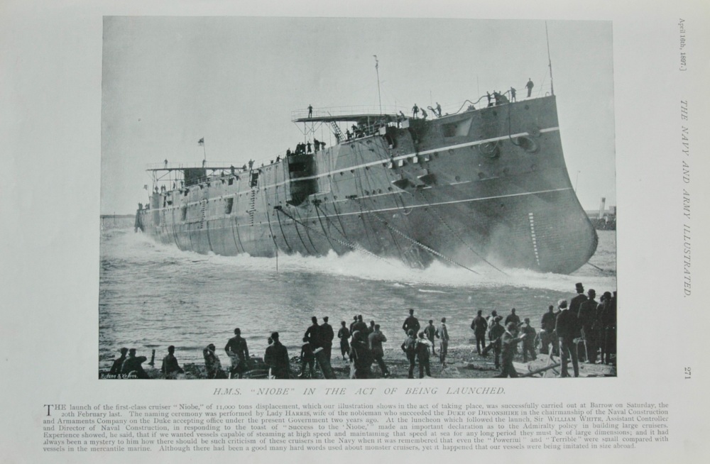 H.M.S. "Niobe" in the act of being launched - 1897