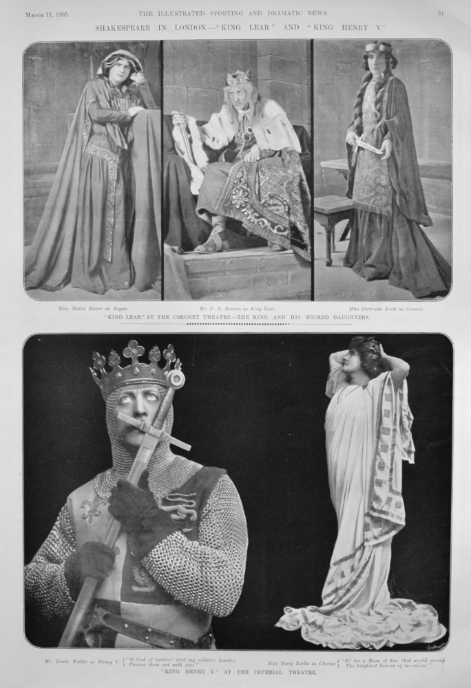 Shakespeare in London.- "King Lear "  and "King Henry V.."  1905.
