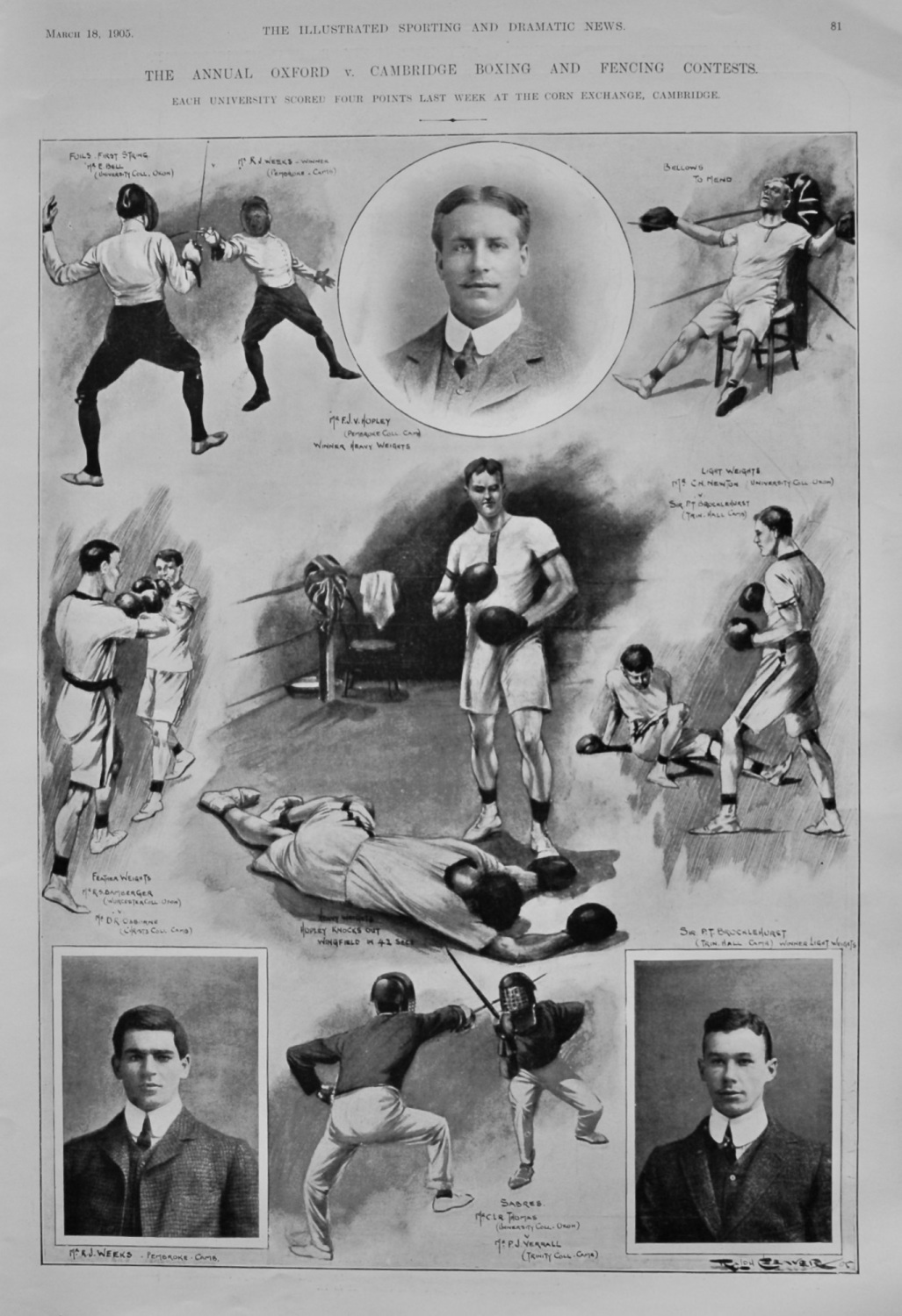 The Annual Oxford v. Cambridge Boxing and Fencing Contests.  1905.