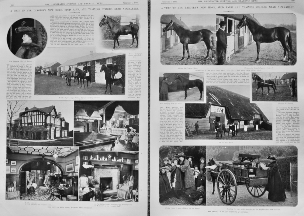 A Visit to Mrs. Langtry's New Home, Stud Farm, and Training Stables, near Newmarket.  1905.