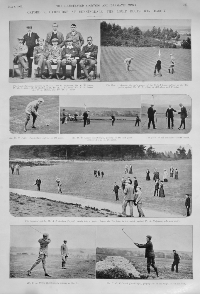 Oxford v. Cambridge at Sunningdale.- The Light Blues win Easily.  1905. (Golf).