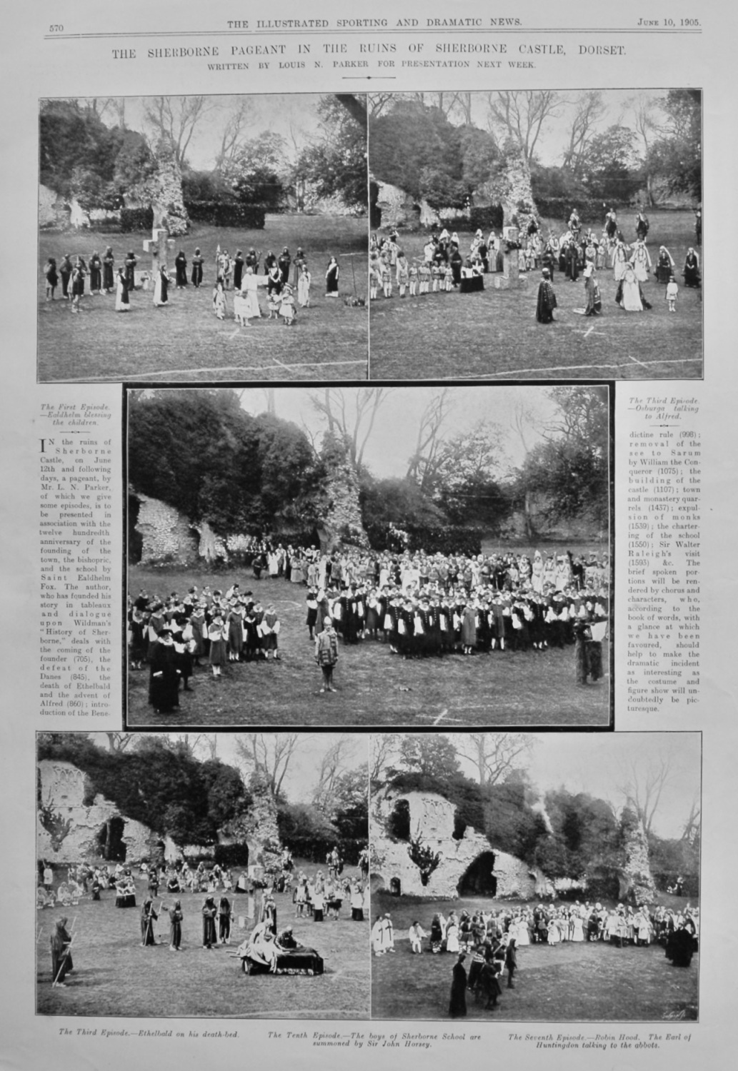 The Sherborne Pageant in the Ruins of Sherborne Castle, Dorset.  1905.