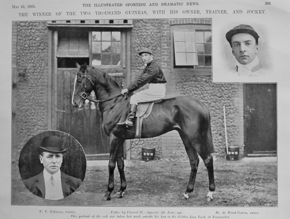 The Winner of the Two Thousand Guineas, with his Owner, Tainer, and Jockey.