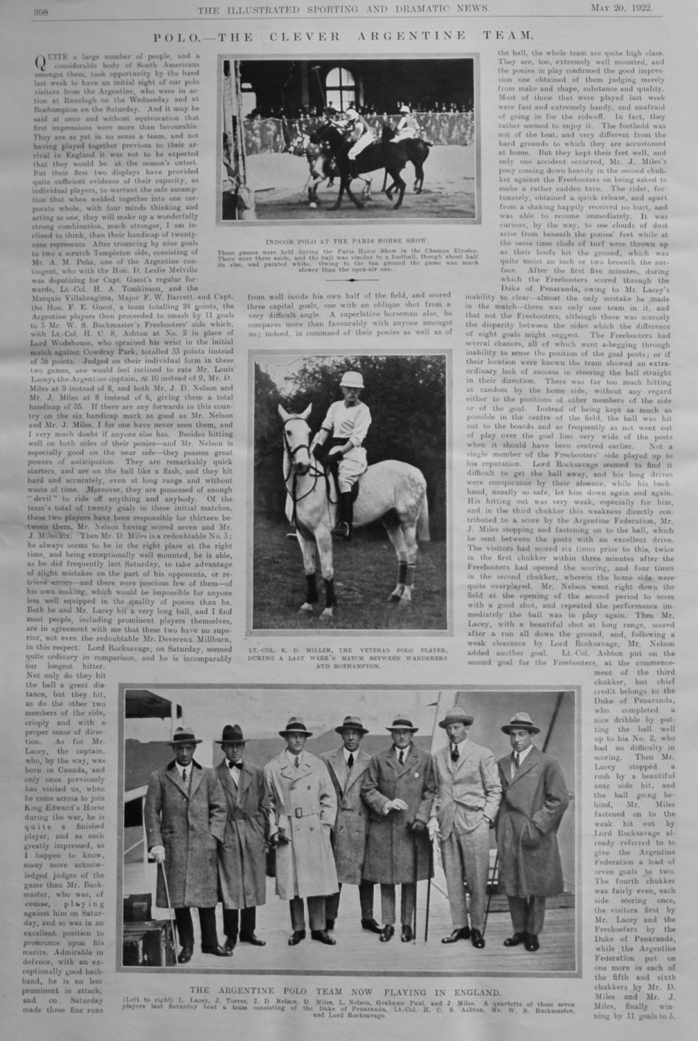 Polo. The Clever Argentine Team.  1922.