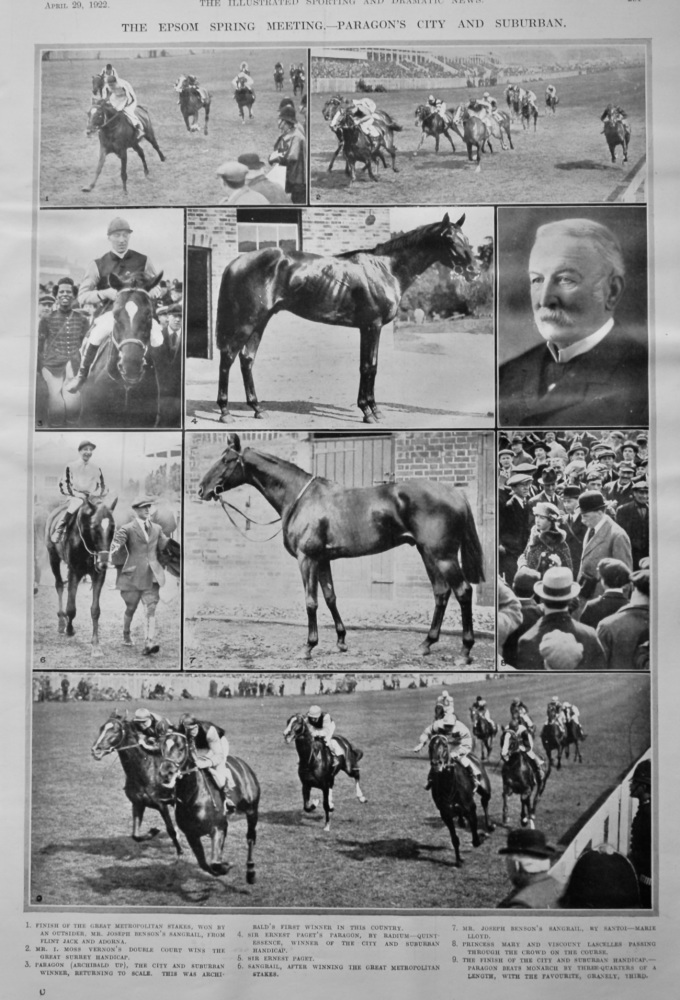 The Epsom Spring Meeting.- Paragon's City and Suburban.  1922.